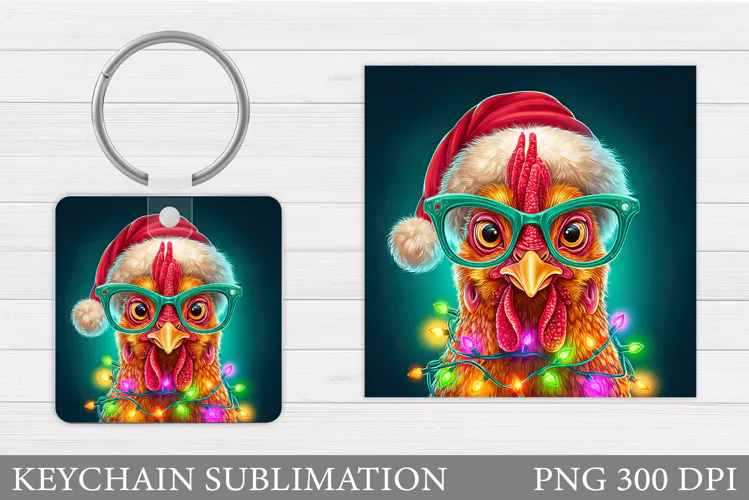 Christmas Chicken Keychain. Christmas Keychain Sublimation