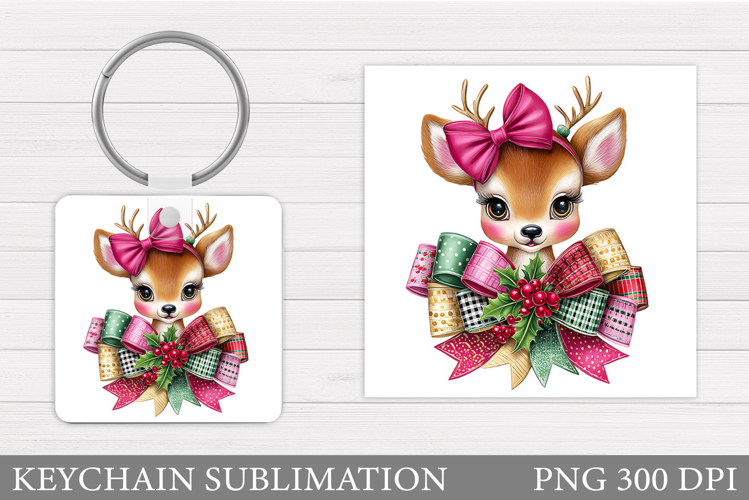 Cute Deer Keychain Design. Christmas Keychain Sublimation