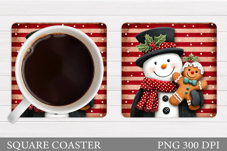 Cute Snowman Coaster Sublimation. Christmas Coaster Design