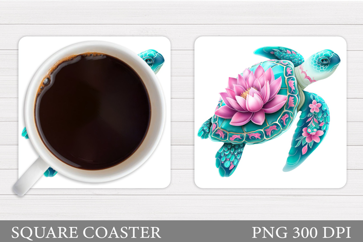 Turtle Square Coaster Design. Sea Turtle Coaster Sublimation