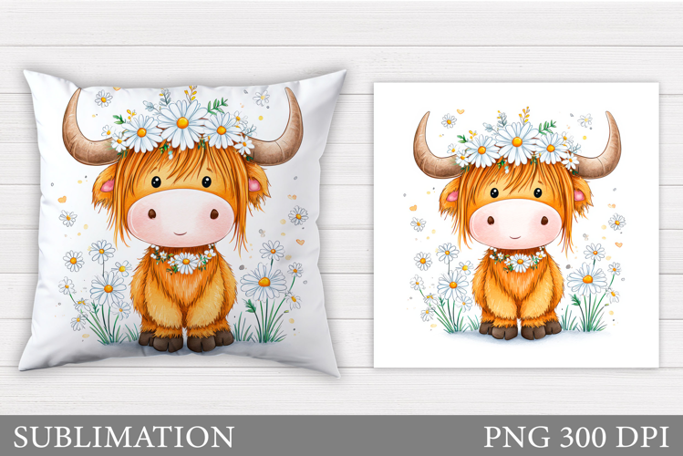 Cute Cow Pillow Design. Cow Flowers Pillow Sublimation