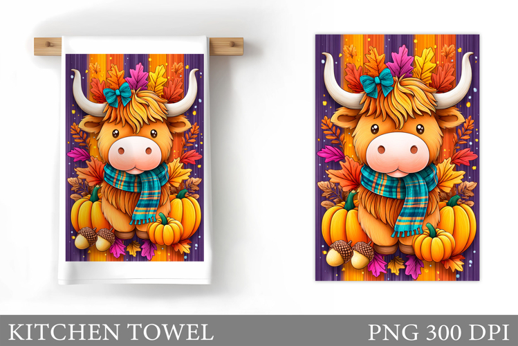 Fall Cow Kitchen Towel. Fall Kitchen Towel Sublimation