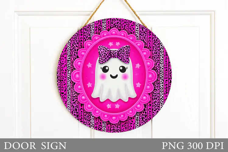 Cute Ghost Door Sign Design. Halloween Door Sign Sublimation