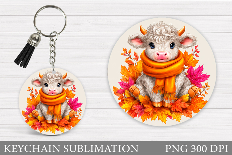 Fall Cow Keychain Sublimation. Fall Keychain Design