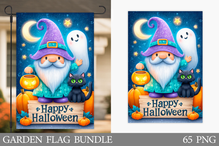 Gnome Garden Flag Sublimation. Halloween Garden Flag Design