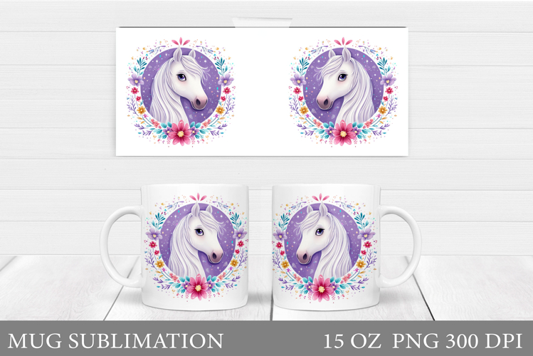Horse Mug Wrap Sublimation. Horse Flowers Mug Wrap Design