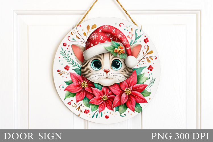 Christmas Cat Door Sign. Christmas Door Sign Sublimation