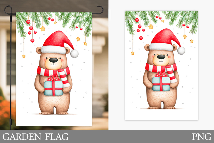 Christmas Bear Garden Flag. Christmas Garden Flag Design