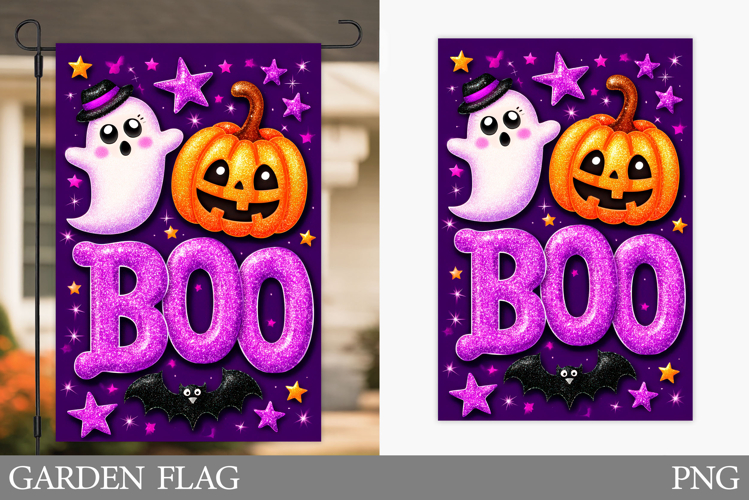 Boo Garden Flag Sublimation. Halloween Garden Flag Design