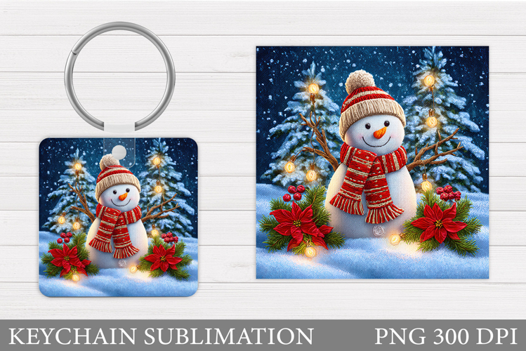 Cute Snowman Keychain Sublimation. Christmas Keychain Design