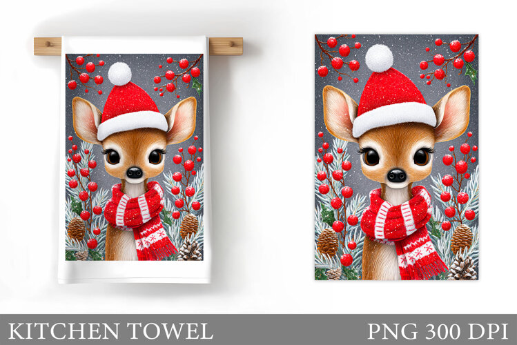 Christmas Deer Kitchen Towel. Christmas Kitchen Towel Design example image 1