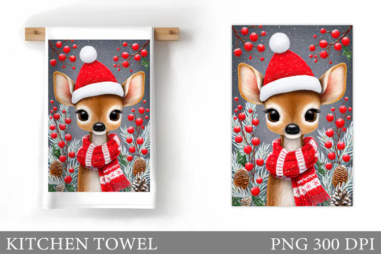 Christmas Deer Kitchen Towel. Christmas Kitchen Towel Design