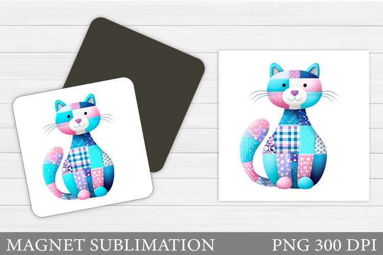 Patchwork Cat Magnet Design. Cute Cat Magnet Sublimation