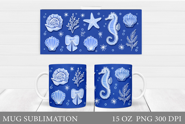 Sea Mug Wrap Design. Sea Sublimation