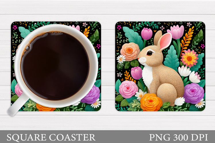Cute Bunny Coaster Design. Bunny Flowers Coaster Sublimation