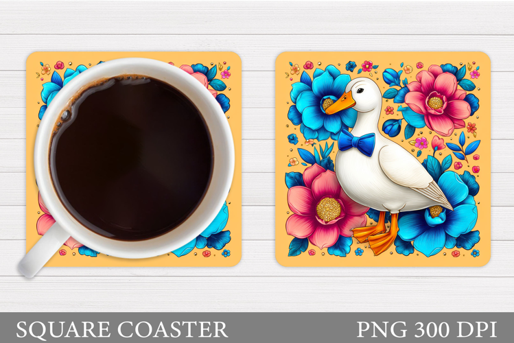 Cute Goose Coaster Sublimation. Goose Flowers Coaster Design