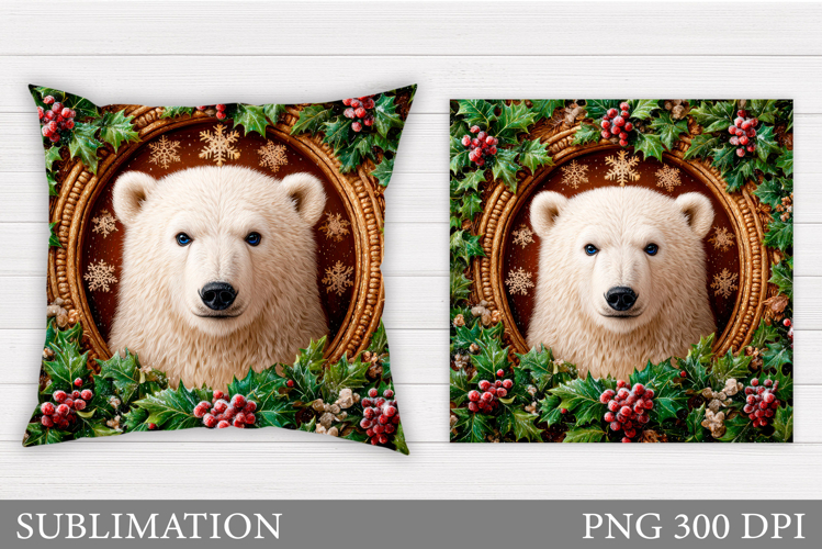 Polar Bear Pillow Design. Christmas Pillow Sublimation