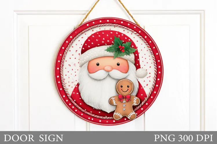 Santa Claus Door Sign Design. Christmas Snowman Door Sign