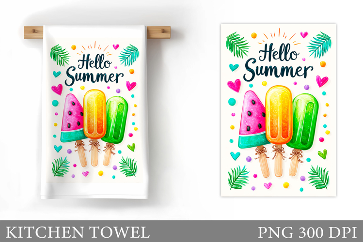 Summer Kitchen Towel Design. Ice Cream Kitchen Towel