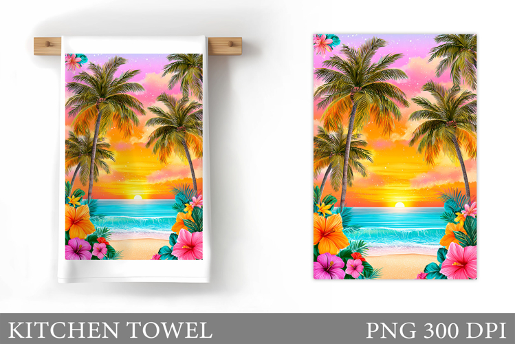 Sea Kitchen Towel Design. Palm Tree Kitchen Towel