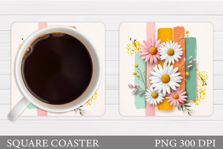 Daisy Flowers Coaster Design. Flowers Sublimation