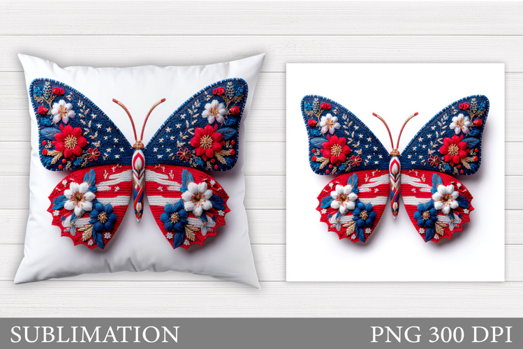 Crochet Patriotic Butterfly Pillow. Patriotic Pillow Design