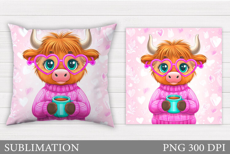 Valentines Cow Pillow. Valentines Pillow Sublimation example image 1
