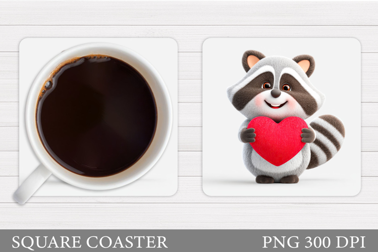 Valentines Raccoon Coaster. Cute Raccoon Coaster Design