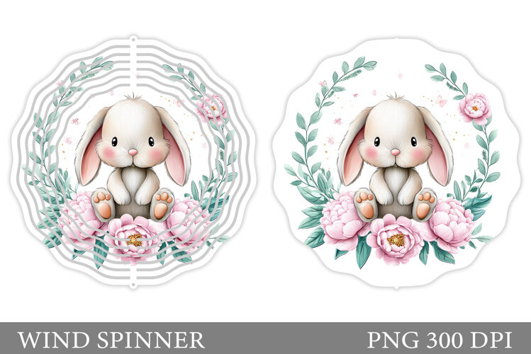 Cute Bunny Wind Spinner. Bunny Flowers Wind Spinner Design example image 1