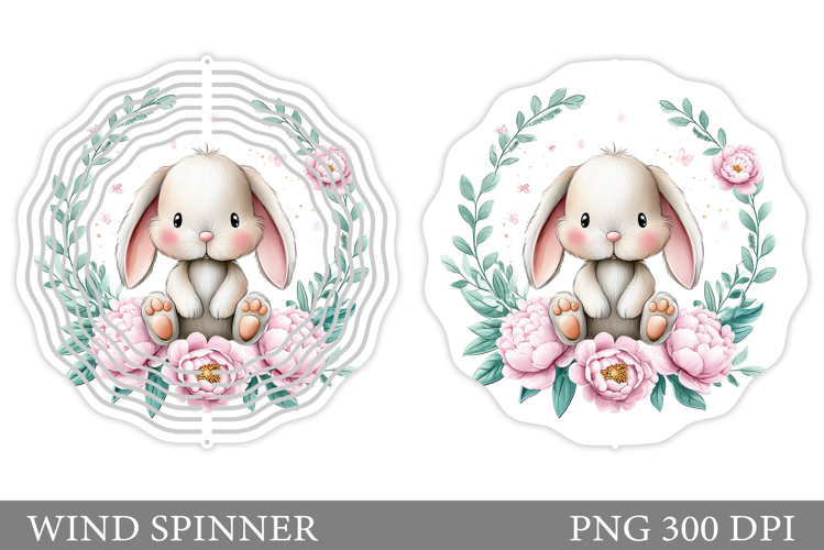 Cute Bunny Wind Spinner. Bunny Flowers Wind Spinner Design