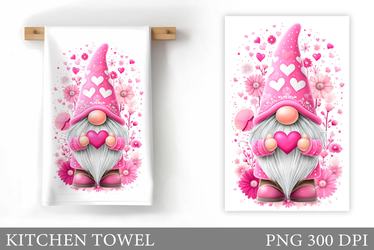 Valentine Gnome Kitchen Towel. Valentines Kitchen Towel