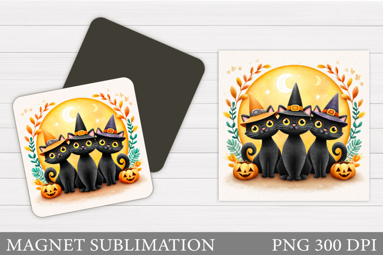Black Cat Magnet Sublimation. Cat Halloween Magnet Design
