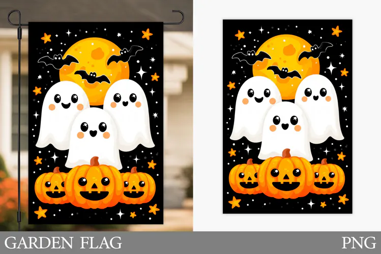Ghost Garden Flag Sublimation. Halloween Garden Flag Design