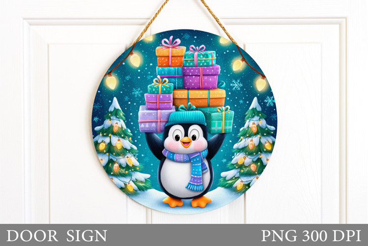 Christmas Penguin Door Sign. Christmas Door Sign Design