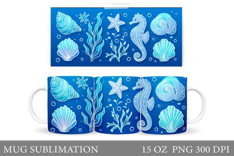 Sea Mug Wrap Design. Sea Sublimation