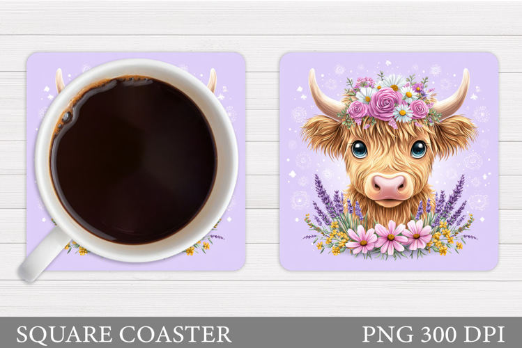 Cow Coaster Sublimation. Cow Flowers Coaster Design