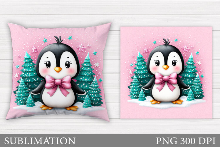 Christmas Penguin Pillow. Christmas Pillow Sublimation example image 1
