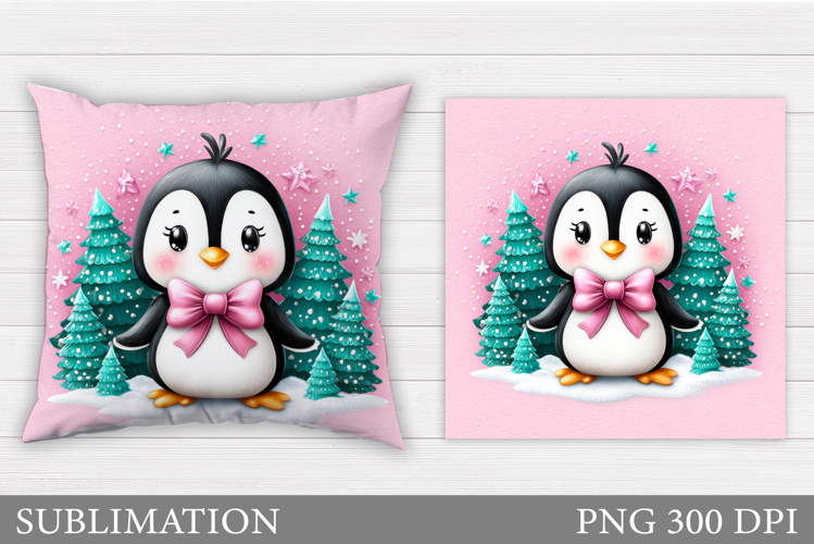 Christmas Penguin Pillow. Christmas Pillow Sublimation