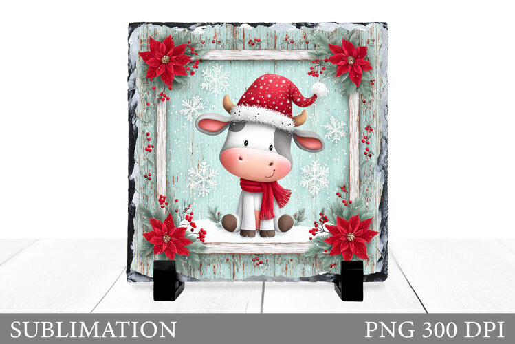 Christmas Cow Sublimation. Christmas Cow Slate Design example image 1