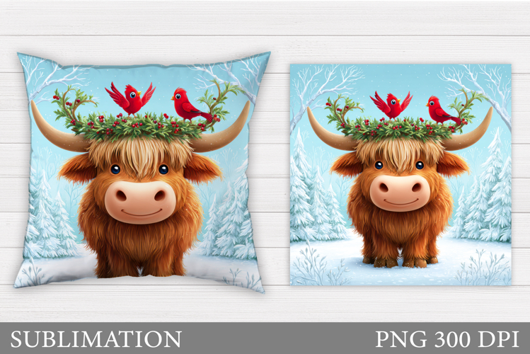 Christmas Cow Pillow Design. Christmas Pillow Sublimation