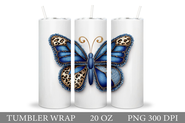 Denim Butterfly Tumbler Design. Denim Butterfly Sublimation