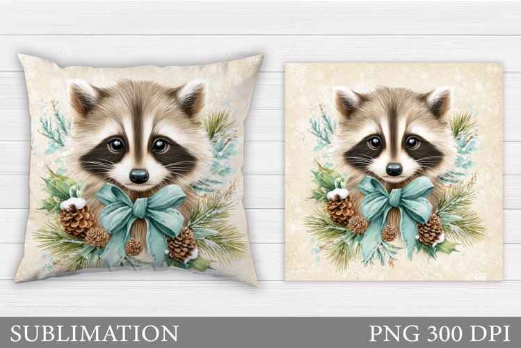 Christmas Raccoon Pillow. Christmas Pillow Sublimation