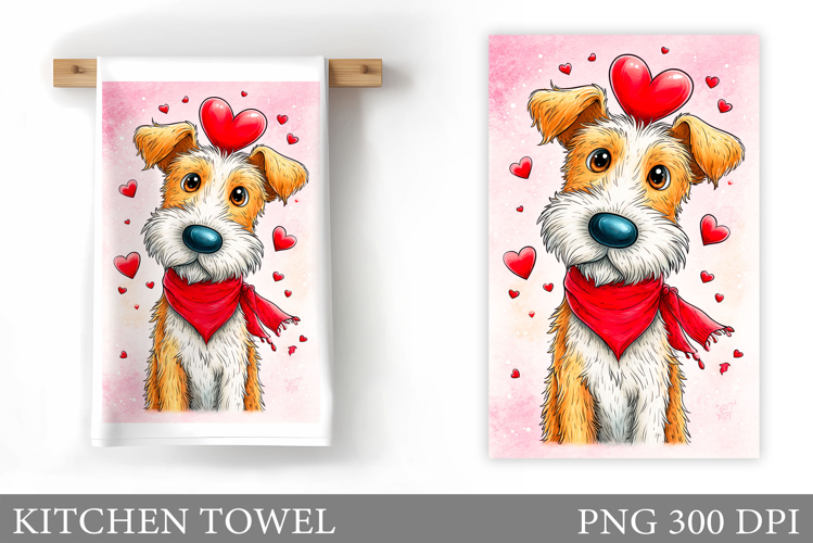 Valentines Dog Kitchen Towel. Valentine Kitchen Towel Design