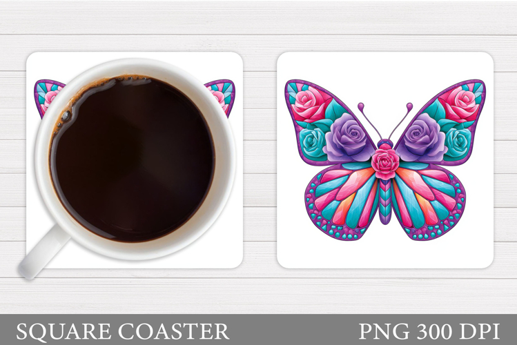 Floral Butterfly Coaster Design. Butterfly Sublimation