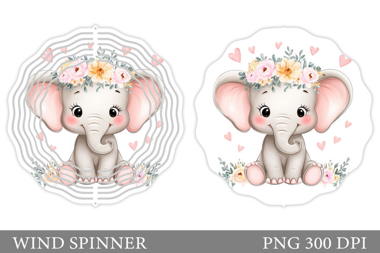 Cute Elephant Wind Spinner. Elephant Flowers Spinner Design example image 1