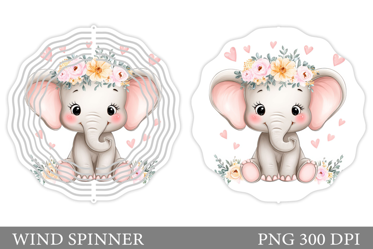 Cute Elephant Wind Spinner. Elephant Flowers Spinner Design