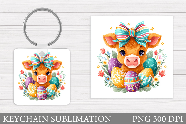 Easter Cow Keychain Design. Easter Keychain Sublimation