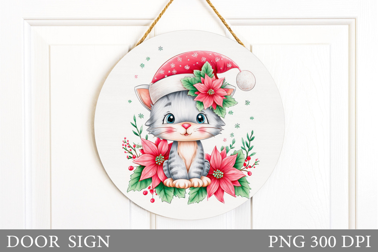 Christmas Cat Door Sign. Christmas Door Sign Sublimation
