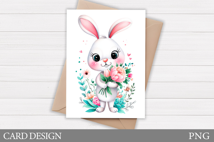 Cute Bunny Card Design. Bunny Flowers Card Printable