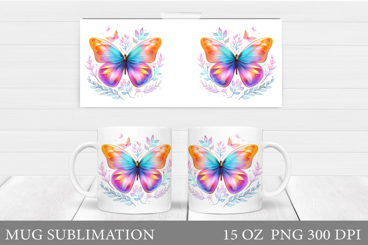 Butterfly Mug Sublimation. Butterfly Flowers Mug Design